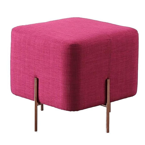 Benjara BM214766 Fabric Upholstered Square Ottoman with Stainless Steel Legs, Pink & Gold