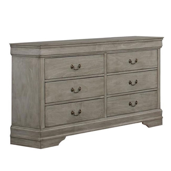 Benjara BM215247 Transitional Style 6 Drawer Dresser with Metal Pulls, Gray