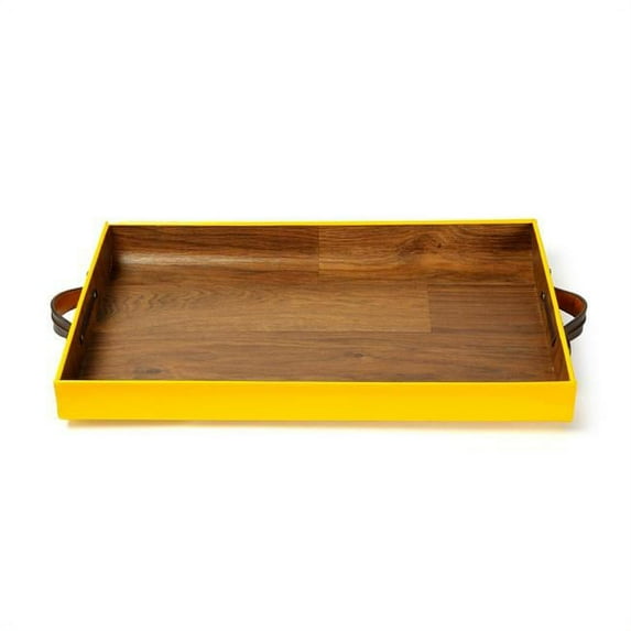 Benjara BM216604 Rectangular Wooden Tray with Cut out Handles, Yellow - Set of 2