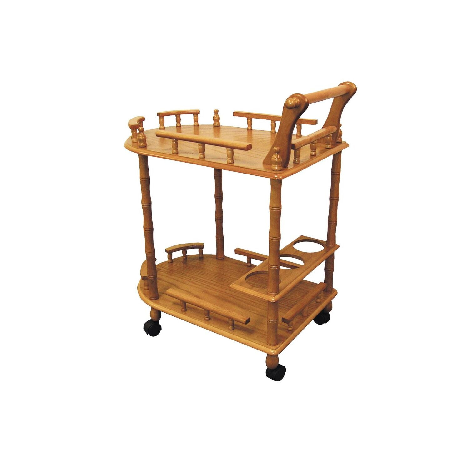 Oak Brown 2-Tier Wooden Kitchen Cart with Storage