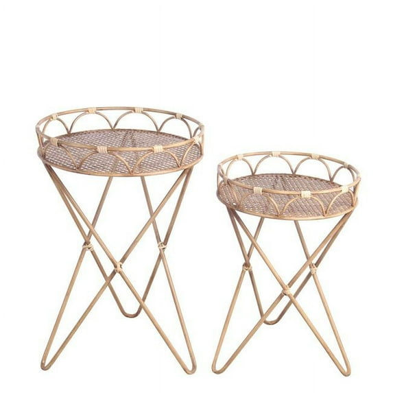 Benjara BM216954 Farmhouse Bamboo Accent Table with Intersected Hairpin Legs, Brown - 15.75 x 15.75 x 24.02 in. - Set of 2