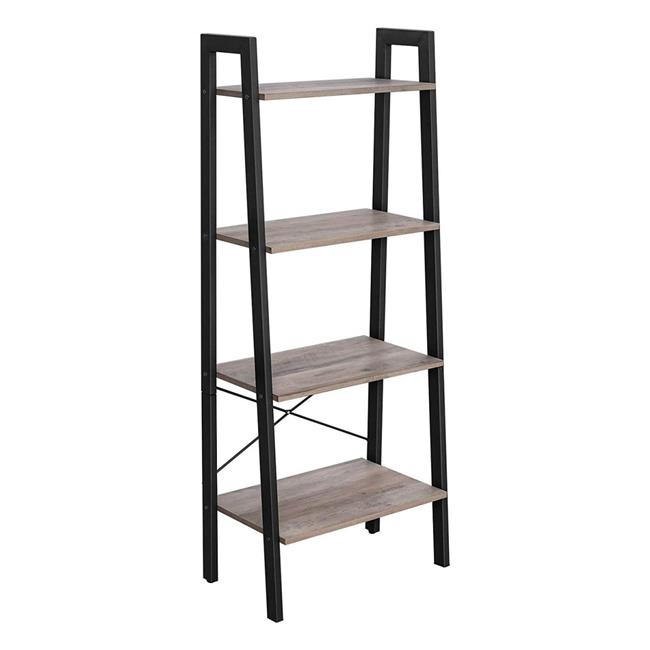 Benjara BM217090 4 Tier Ladder Style Wood & Metal Frame Bookcase Taupe Gray & Black 54.1 x