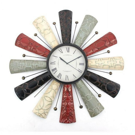 Benjara BM217262 Metal Wall Clock with Metal Panels & Textured Pattern, Multi Color