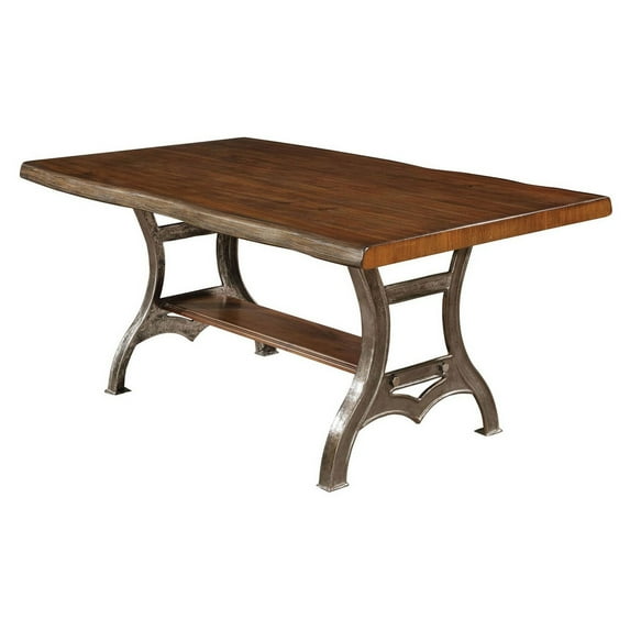 Benjara BM217456 Industrial Rectangular Wooden Dining Table with Metal Trestle Base, Brown