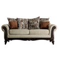 thumbnail image 1 of Benjara BM217592 Fabric Upholstered Sofa with Wooden Engraving Details, Brown & Beige, 1 of 5