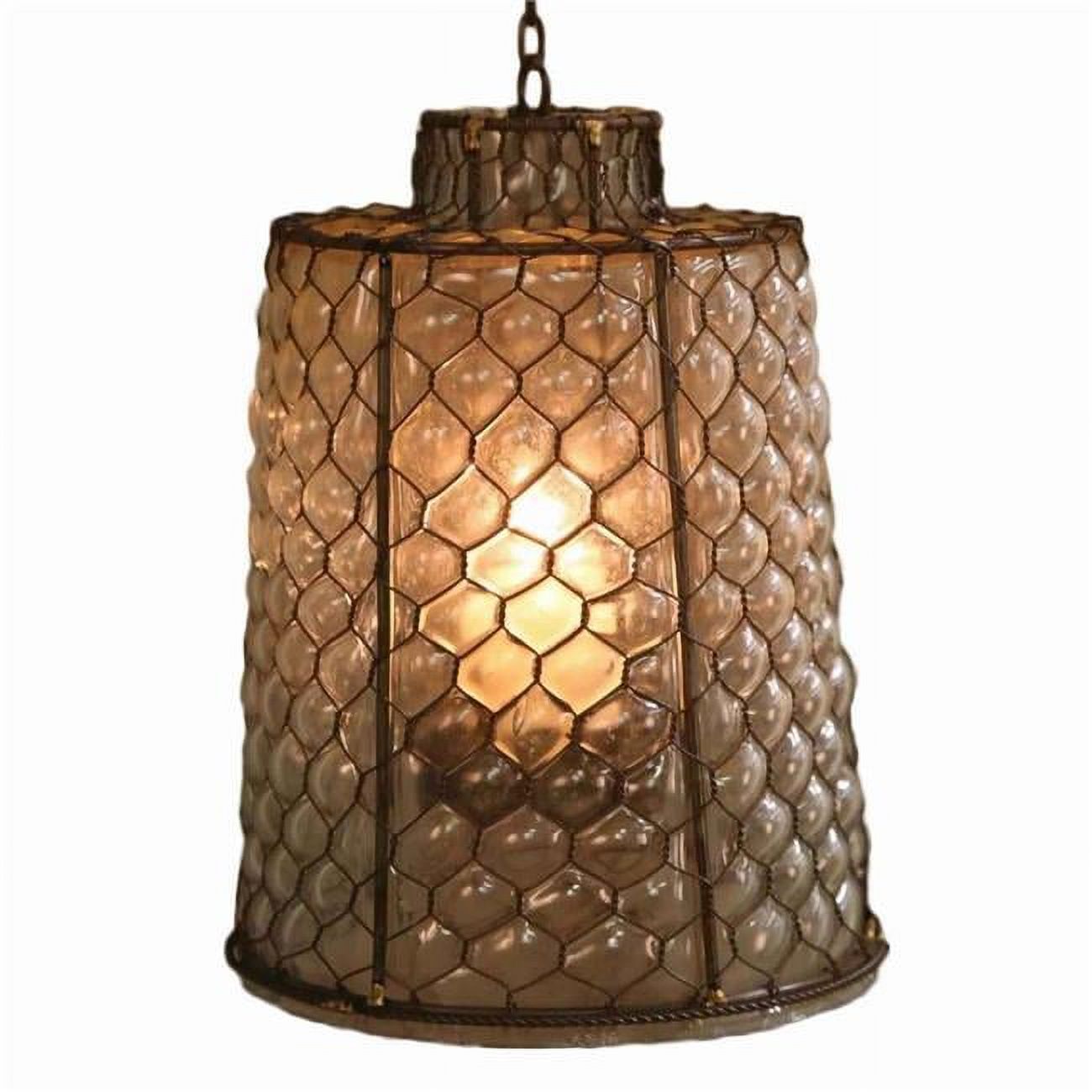 【まにゃ】ライトブラウン Benjara-BM217844-Glass-Lantern