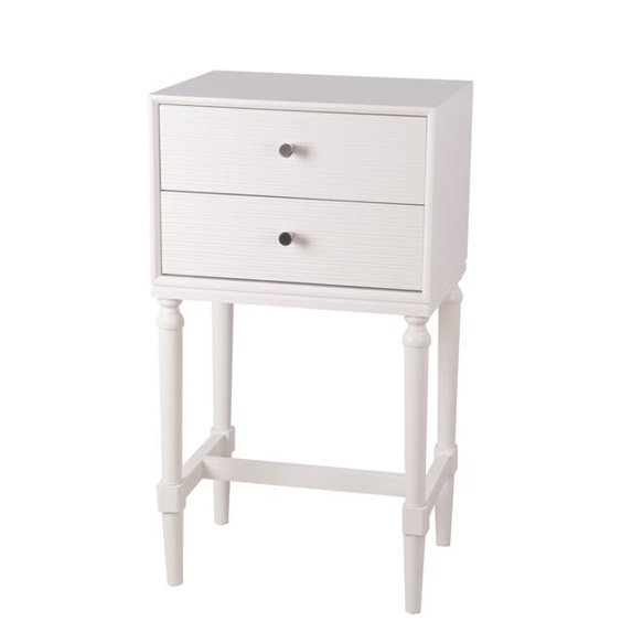 Benjara BM217899 2 Drawer Wooden Accent Stand with Round Tapered Legs, White - 28 x 15.75 x 11.8 in.