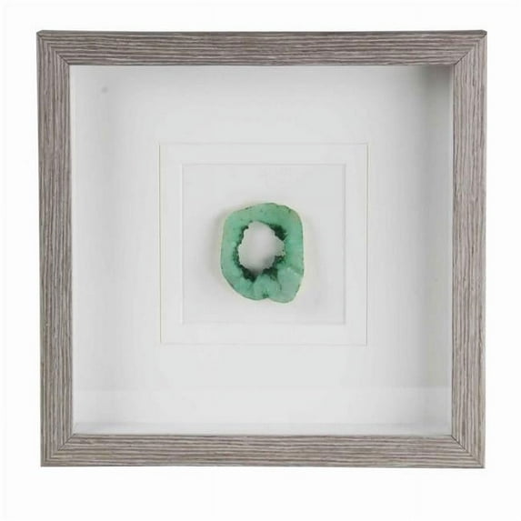 Benjara BM217956 Square Wooden Shadow Box with One Quartz Crystal, Brown & Green