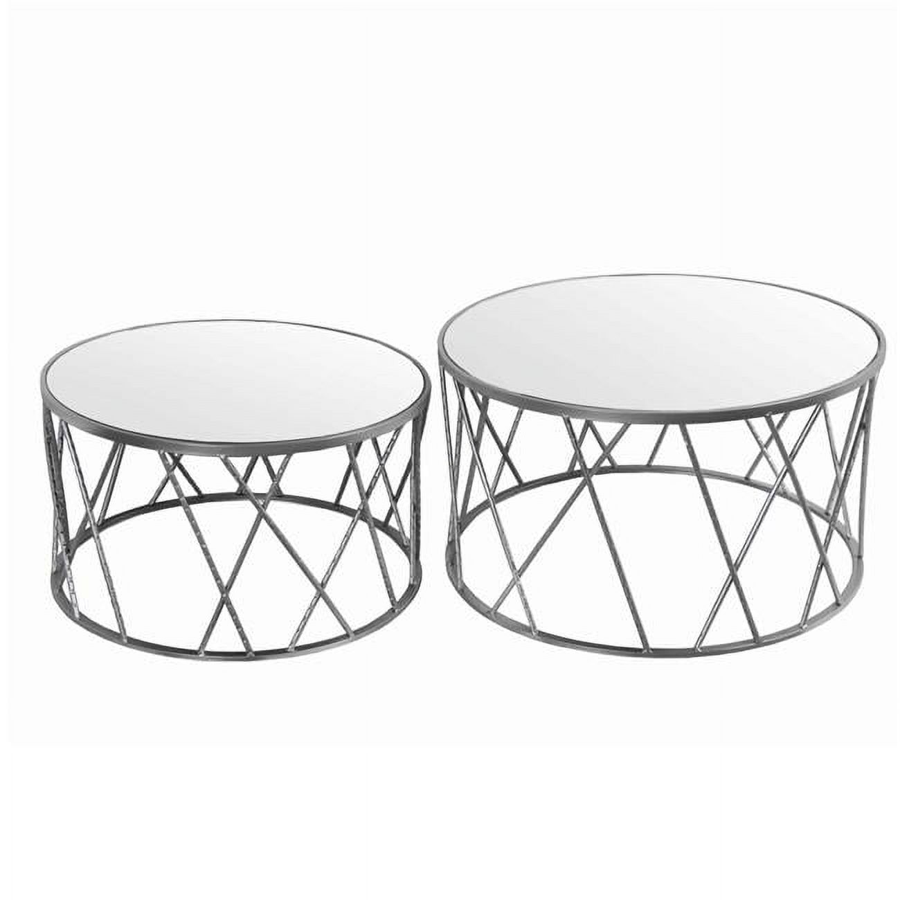 Benjara BM217970 Round Mirror Top Metal Accent Table with Geometric