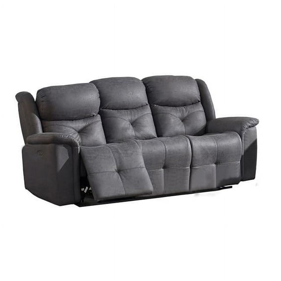 Benjara BM218077 Leatherette Padded Sofa with Tufted Stitching & Pillow Top Arms, Gray