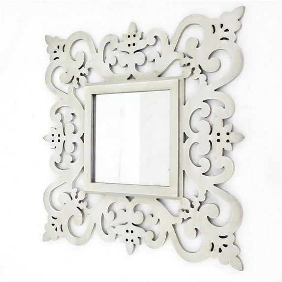 Benjara BM218409 Square Shape Floral Cosmetic Wall Mirror, White