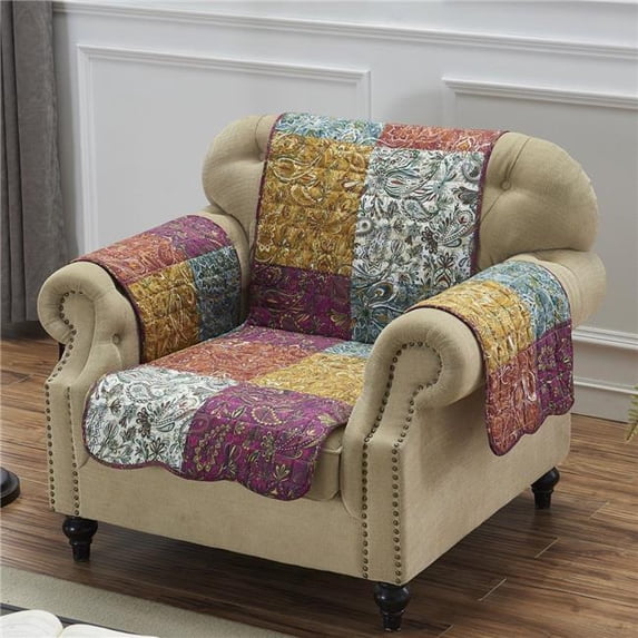 Benjara BM218828 Polyester Arm Chair Protector with Paisley Print, Multi Color - 4 x 15 x 12 in.