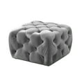 thumbnail image 1 of Button Tufted Velvet Fabric Upholstered Wooden Ottoman Gray, 1 of 5