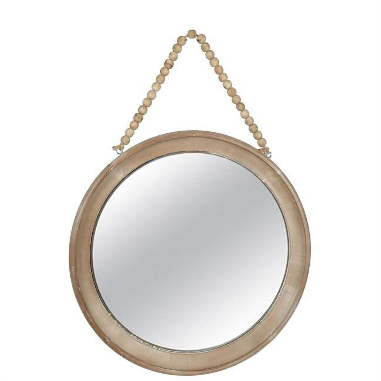 Benjara BM219649 Round Wood Encased Mirror with Beaded Hanger, Brown - Set of 2