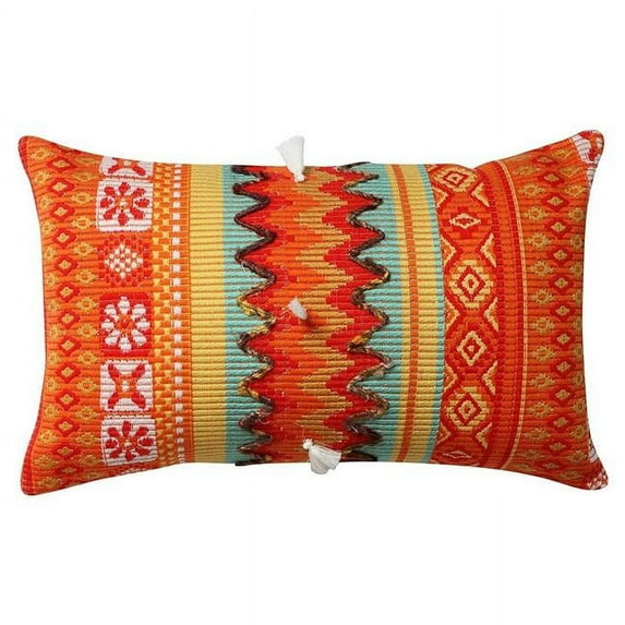 Benjara BM219697 20 x 12 in. Handwoven Jacquard Print Cotton Accent Pillow Cover, Orange