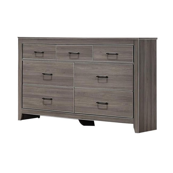 Benjara BM219853 7 Drawer Wooden Dresser with Wood Grain Details & Sled Base, Gray