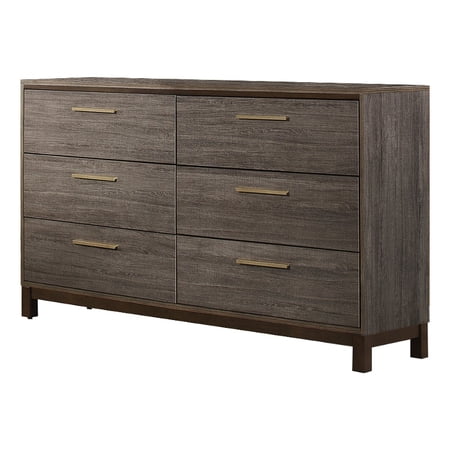 Benjara BM219895 6 Drawer Wooden Frame Dresser with Straight Legs, Gray & Brown