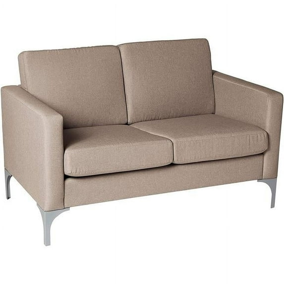 Benjara BM220057 Fabric Upholstered Loveseat with Track Armrests & Metal Bracket Legs, Gray