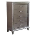 thumbnail image 1 of Benjara BM220076 Textured Front 5 Drawer Chest with Beveled Mirror Trim, Silver, 1 of 2