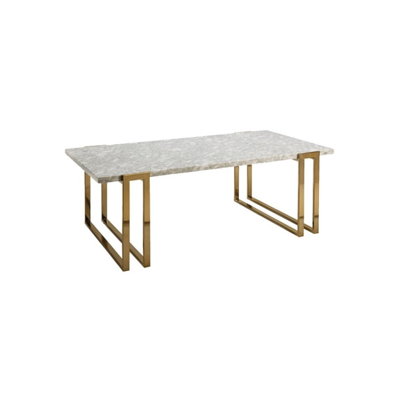 Benjara BM220242 Contemporary Metal Frame Coffee Table with Marble Top, White & Gold