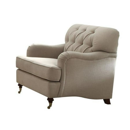 Benjara BM220363 Fabric Upholstered Chair with Button Tufted Back & Saddle Arms, Beige