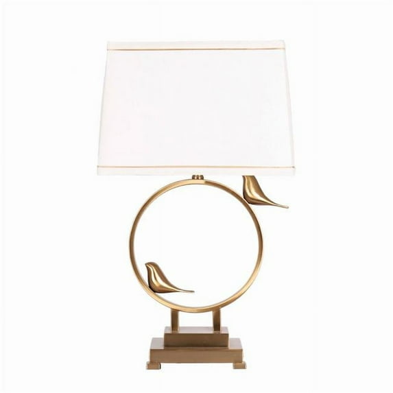 Benjara BM220993 Rectangular Shade Table Lamp with Circular & Birds Metal Base, Gold
