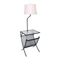 thumbnail image 1 of Benjara Metal End Table Floor Lamp with Grid Design Holder and X Shaped Legs, Black and Clear, 1 of 2
