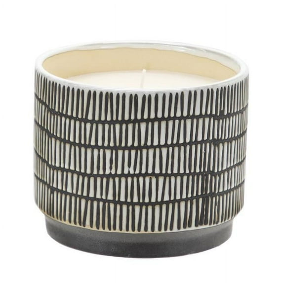 Benjara BM222408 5.5 in. Textured Ceramic Frame Scented Candle, White & Black