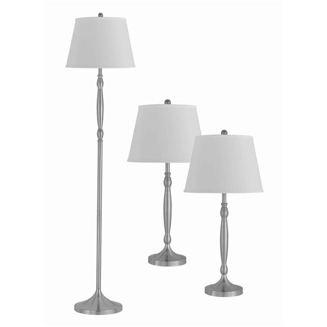 3 Lamp Set with One Floor Lamp and Table Lamps, Silver and White ...