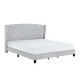 thumbnail image 1 of Wooden King Size Platform Bed With Wingback Design Padded Headboard, Beige, 1 of 3