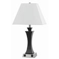 thumbnail image 1 of Benjara BM224688 Trapezoid Shade Table Lamp with Metal Base & 2 Power Outlets, White, 1 of 2