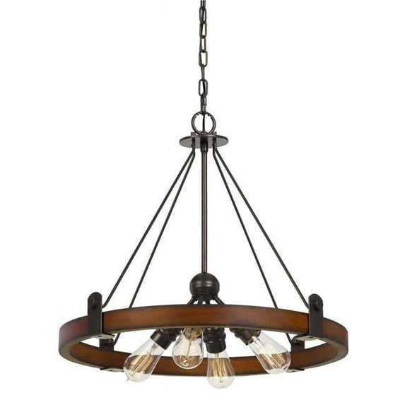 Benjara BM224796 60 x 4W Wood & Metal Frame Round Chandelier, Brown & Bronze