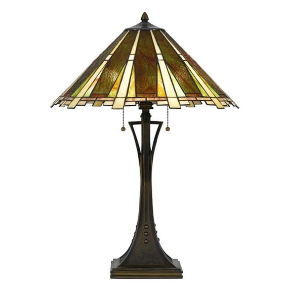 Benjara BM224849 Flared Glass Shade Table Lamp with Pattern & Dual Chain Switch, Multi Color