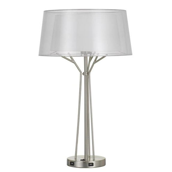 Benjara BM224871 Sleek Metal Body Table Lamp with Two Tier Translucent Shade, Silver