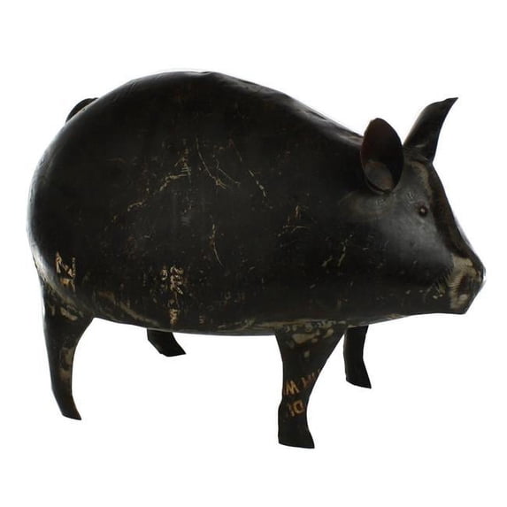 Benjara BM225131 Metal Pig Animal Design Accent Decor with Distressed Detail, Black - Large