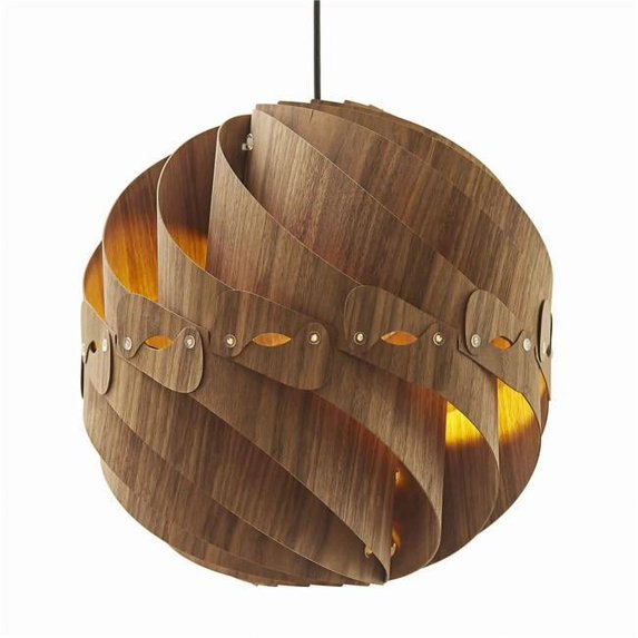 Benjara BM225462 60W Swirl Design Wooden Ceiling Pendant, Walnut Brown