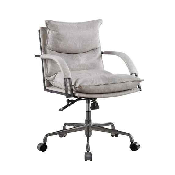 Benjara BM225889 Swivel Leatherette Tufted Office Chair with Metal Star Base, White
