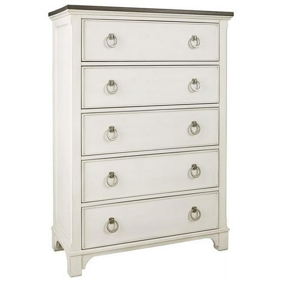 Benjara BM226186 Cottage 5 Drawer Wooden Chest with Contrasting Trim Top, White & Brown