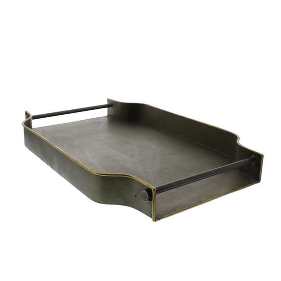 Benjara BM226377 Rectangular Metal Tray with Scalloped Raised Edges & Gold Rim, Brass