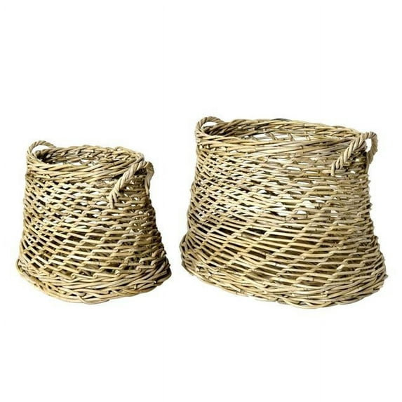 Benjara BM226395 Rattan Open Woven Basket with Curved Handles, Brown - Set of 2