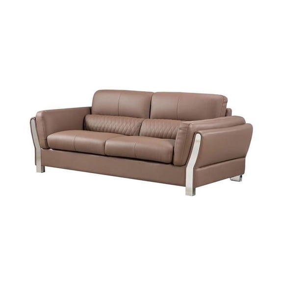 Leatherette Sofa with Stainless Steel Mirror Accented Armrests Brown
