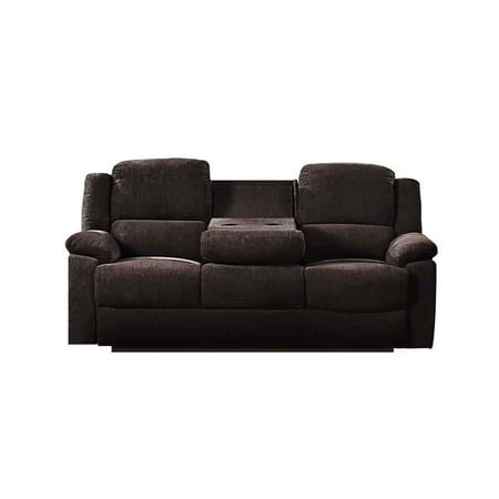 Benjara BM226877 Fabric Wrapped Motion Sofa with Drop Down Table, Brown