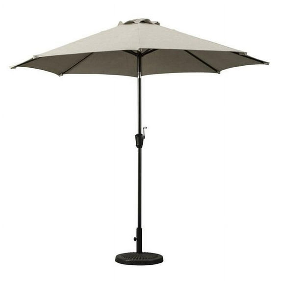 Benjara BM227376 Metal Frame Auto Tilt Fabric Umbrella, Black & Beige