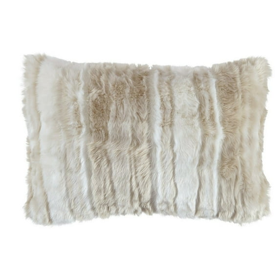Benjara BM227629 Fabric Pillow with Faux Fur Accents & Zipper Closure, White - Set of 4