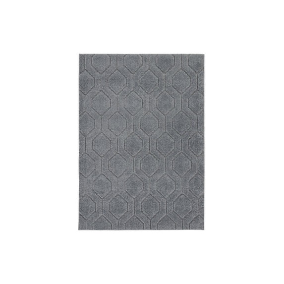 Benjara BM227664 Machine Woven Fabric Rug with Hexagonal Pattern, Gray - Medium