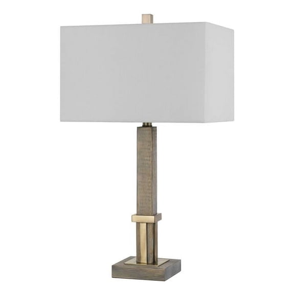 Benjara BM233404 28.5 in. Wooden Base Table Lamp with Rectangular Fabric Shade, Brown