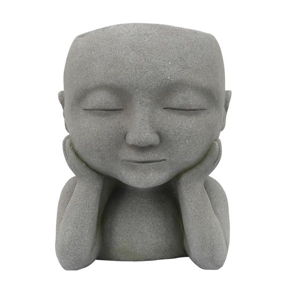 Benjara BM238186 12 x 9 x 9 in. Closed Eye Child Resin Planter with Round Opening, Gray