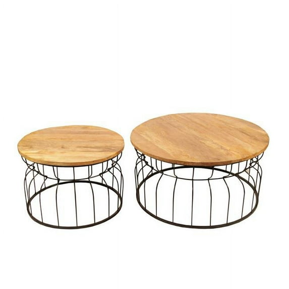 Benjara BM239531 Wooden & Metal Accent Table, Brown & Black - Set of 2
