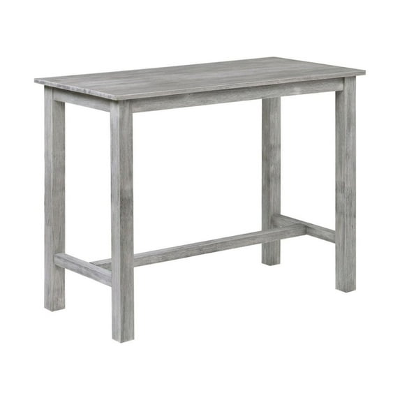 Benjara Rustic Rectangular Wooden Pub Table with Block legs- Gray