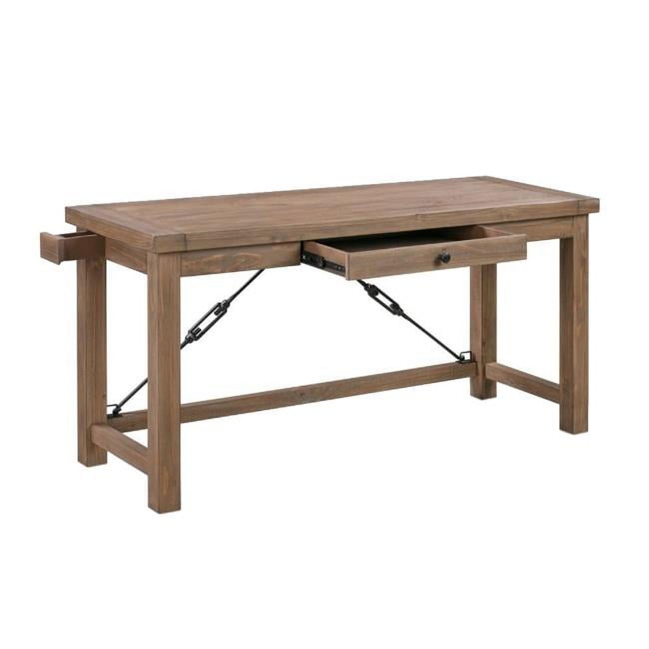 60 Inch Solid Wood Writing Desk with Drawer Metal Cross Bracers Brown ...